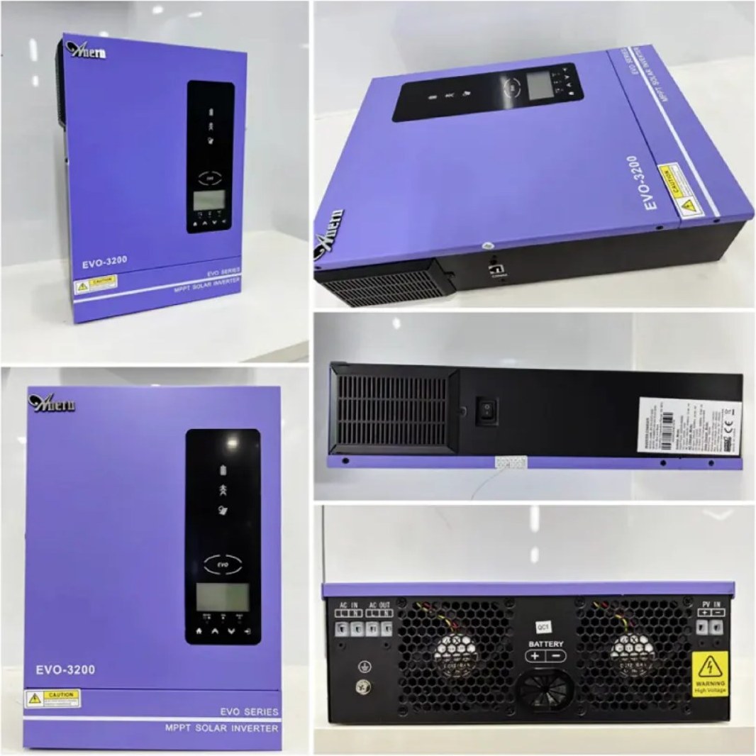 سانورتر 3.2 کیلووات Anern مدل SCI-EVO-3200 با کنترلر MPPT و توان لحظه‌ای 6400 وات، سازگار با باتری لیتیوم، WiFi داخلی و راندمان بالا، مناسب سیستم‌های خورشیدی 24 ولتی.