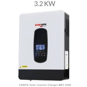 سانورتر 3.2 کیلووات CARSPA مدل MKS-3200 با کنترلر MPPT و راندمان ۹۸٪، توان لحظه‌ای 6400 وات و سازگاری با باتری لیتیوم، مناسب سیستم‌های خورشیدی 24 ولتی خانگی و صنعتی.
