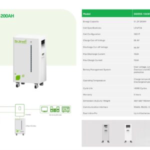 باتری لیتیومی ۵۱.۲ ولت ۲۰۰Ah Go Green GGESS-10kWh | انرژی ۱۰kWh و چرخه >۶۰۰۰