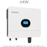 سانورتر خورشیدی 6KW Growatt SPF 6000 Es Plus با تکنولوژی MPPT، خروجی موج سینوسی کامل، اتصال WIFI و توان پنل تا 8000 وات. مناسب سیستم‌های خانگی و نیمه صنعتی با باتری 48 ولت.
