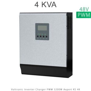 اینورتر شارژر 4KVA مدل Axpert KS 4K برند Voltronic با تکنولوژی PWM و خروجی تمام سینوسی، گزینه‌ای ایده‌آل برای سیستم‌های خورشیدی 48 ولت است. با توان 3200 وات، راندمان 93٪ و قابلیت شارژ از برق شهر یا ژنراتور، عملکردی پایدار و حرفه‌ای را ارائه می‌دهد. ⚡