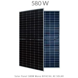 پنل خورشیدی ۵۸۰ وات مونوکریستال دو طرفه AE SOLAR | راندمان ۲۲.۴۷٪ و ۱۴۴ سلول