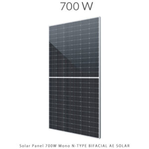 پنل خورشیدی ۷۰۰ وات مونوکریستال دو طرفه AE SOLAR | راندمان ۲۲.۵۷٪ و ۱۳۲ سلول